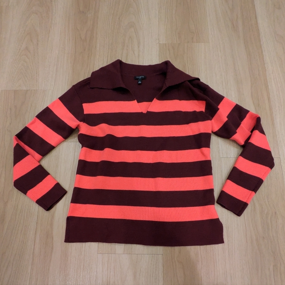 Talbot Pink And Maroon Milano Striped Striped Johnny Wool Blend Sweater Size P